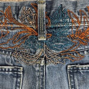 Vintage Y2K Old Navy Ultra Low Rise Bootcut Embroidered Jeans All Cotton Blue 10